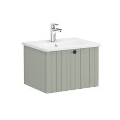 Vitra Root Groove 69358 Lavabo Dolabı, Tek Çekmeceli, 60 Cm, Mat Retro Yeşil, Yuvarlak Lavabolu
